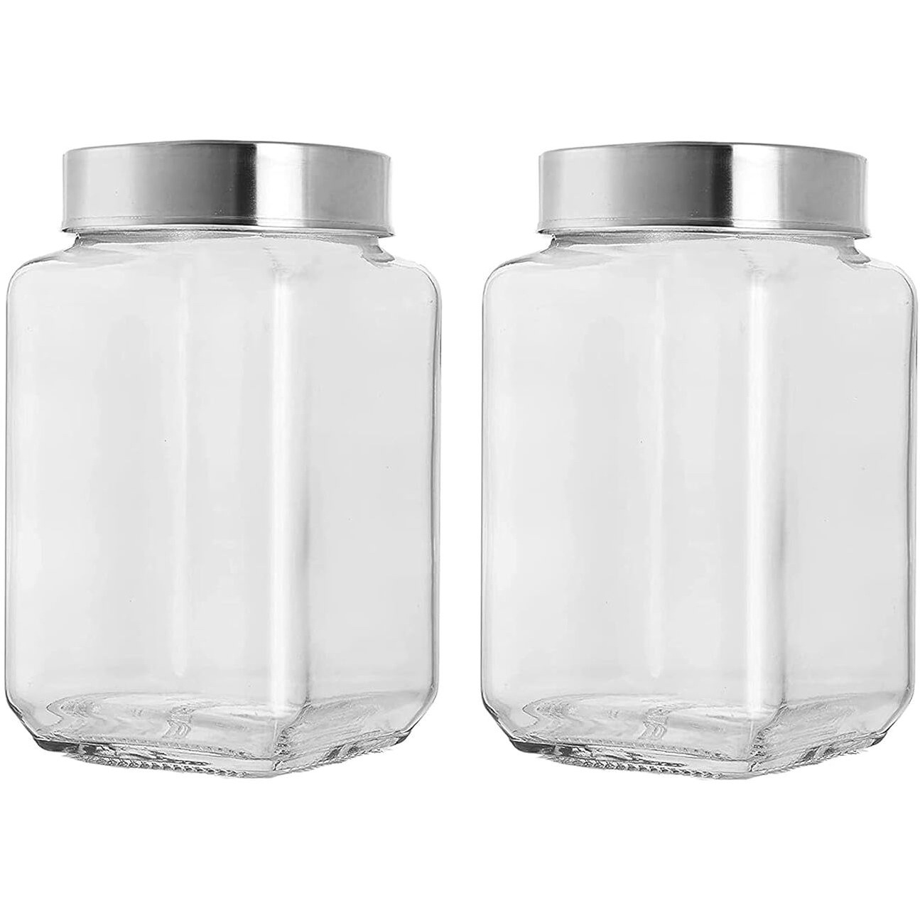 CLOUDMART 1.8 liter Clear Glass Jar Container With Airtight See through Steel Lid for home and kitchen||Pickle snacks pasta Coffee Sugar jar || Kitchen storage jar set (Cubical Square-1.8kg-set of 2)