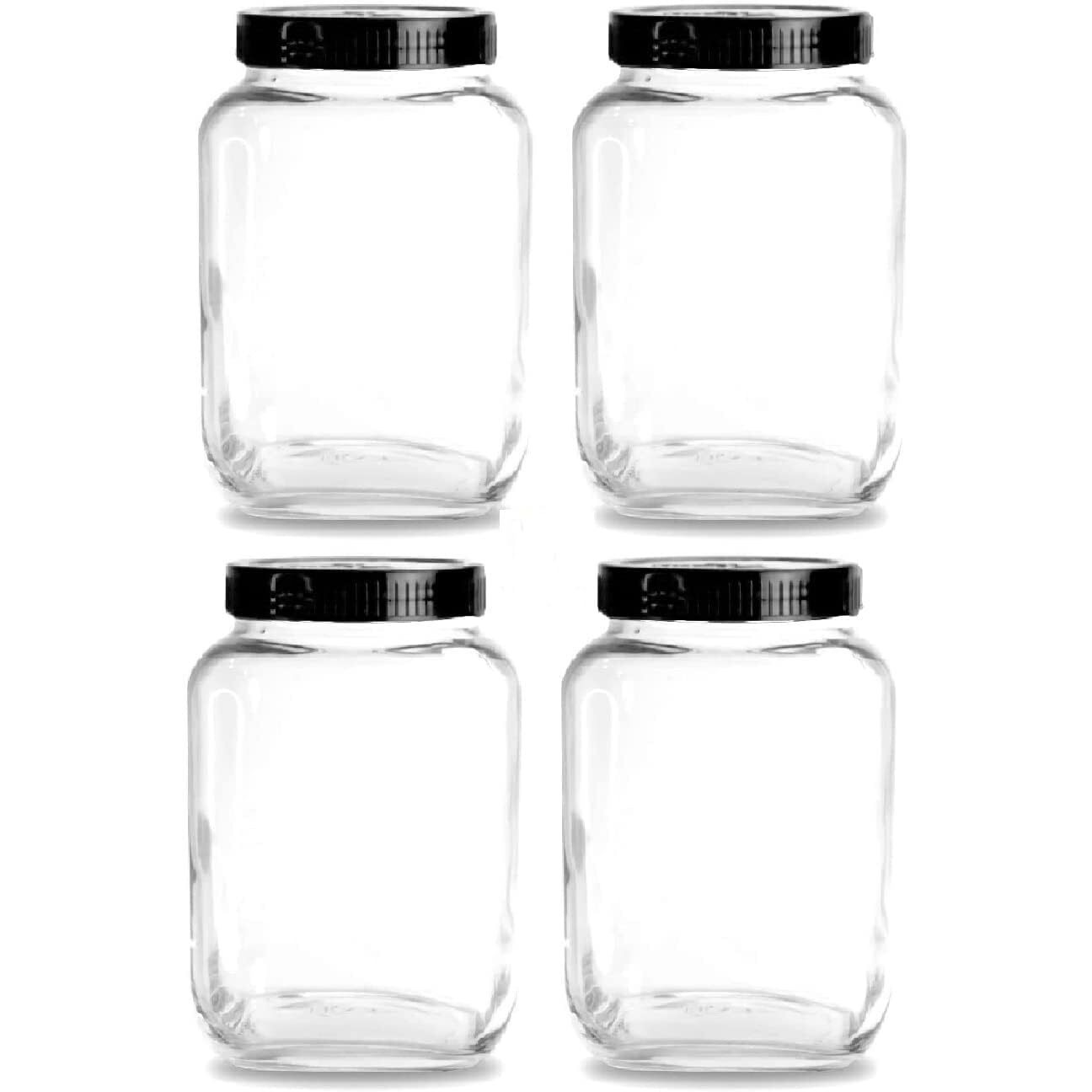 CLOUDMART Transparent Square 3000ml Glass jar With Black Plastic Airtight Lid for Kitchen Grocery Storage Container Kitchen Jar Set for Sugar Grains Aata Daal Pickles [ Black Lid, 3kg, set of 2 ]