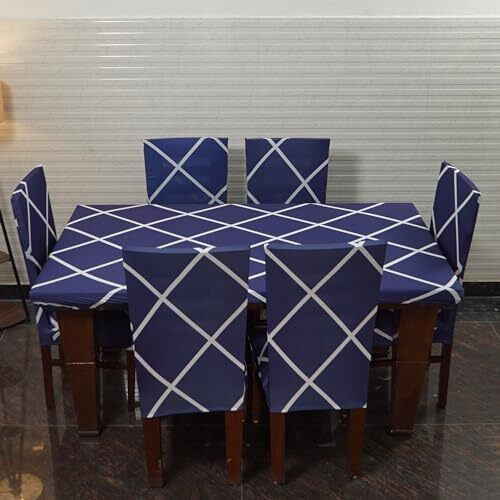 ELEGANTA Dining Table Cover 4 Seater, Table Cover, Dining Table Cover, Chair Cover, Polyester Spandex Chair Cover, Washable, Fade Resistant, Anti Slip, Flexible Slipcover Stretch Fit (Blue Diamond)