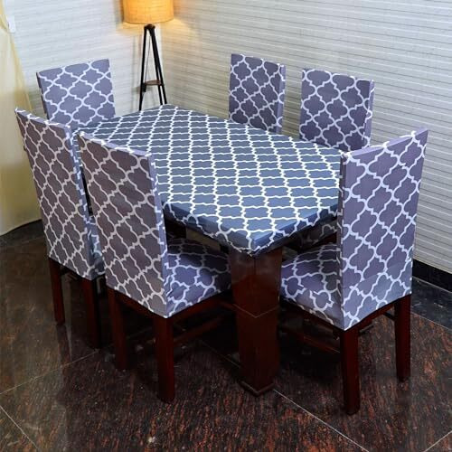 ELEGANTA Dining Table Cover 4 Seater, Table Cover, Dining Table Cover, Chair Cover, Polyester Spandex Chair Cover, Washable, Fade Resistant, Anti Slip, Flexible Slipcover Stretch Fit (Grey Diamond)