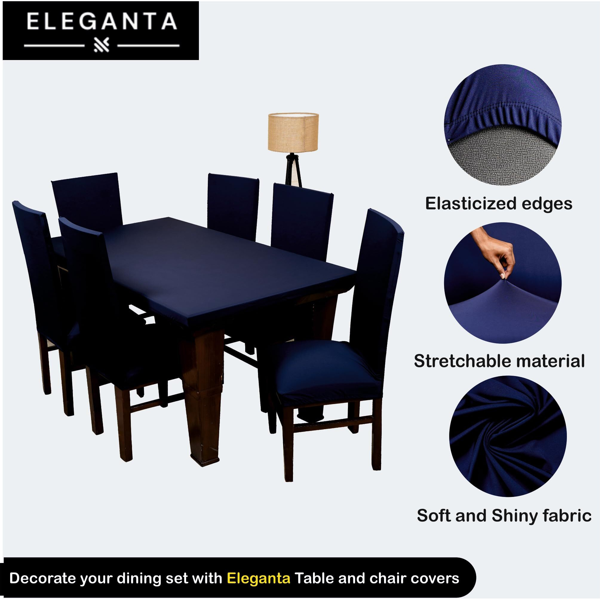 ELEGANTA Dining Table Cover 4 Seater, Table Cover, Dining Table Cover, Chair Cover, Polyester Spandex Chair Cover, Washable, Fade Resistant, Anti Slip, Flexible Slipcover Stretch Fit(Navy Blue Solid)