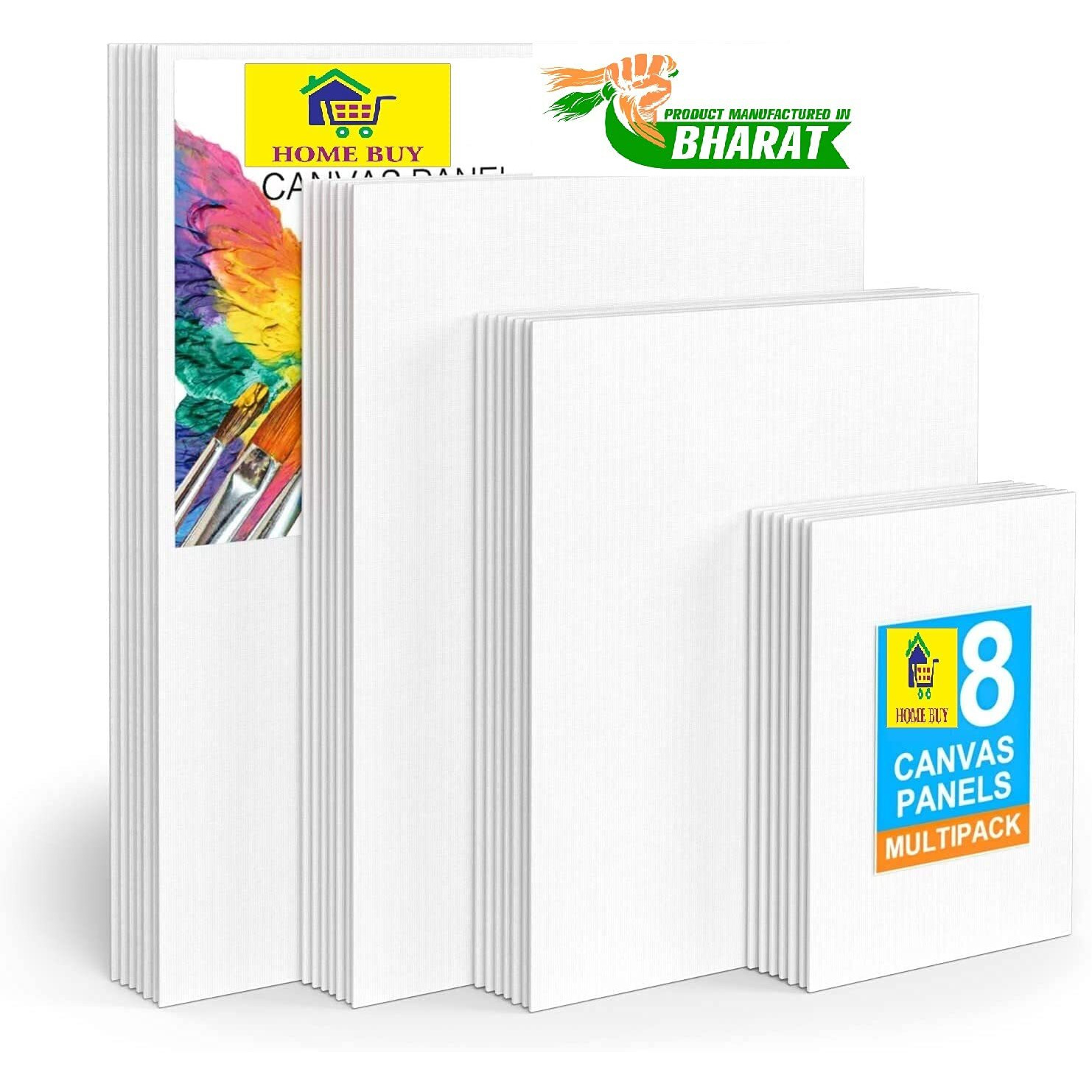 HOME BUY Made in Bharat Cotton Canvas Boards for Painting, Blank Canvas for Painting Using Acrylic Paint or Oil (Total 8 PC (2X(5x7, 8x10, 9x12, 10x14)) - Multi Pack