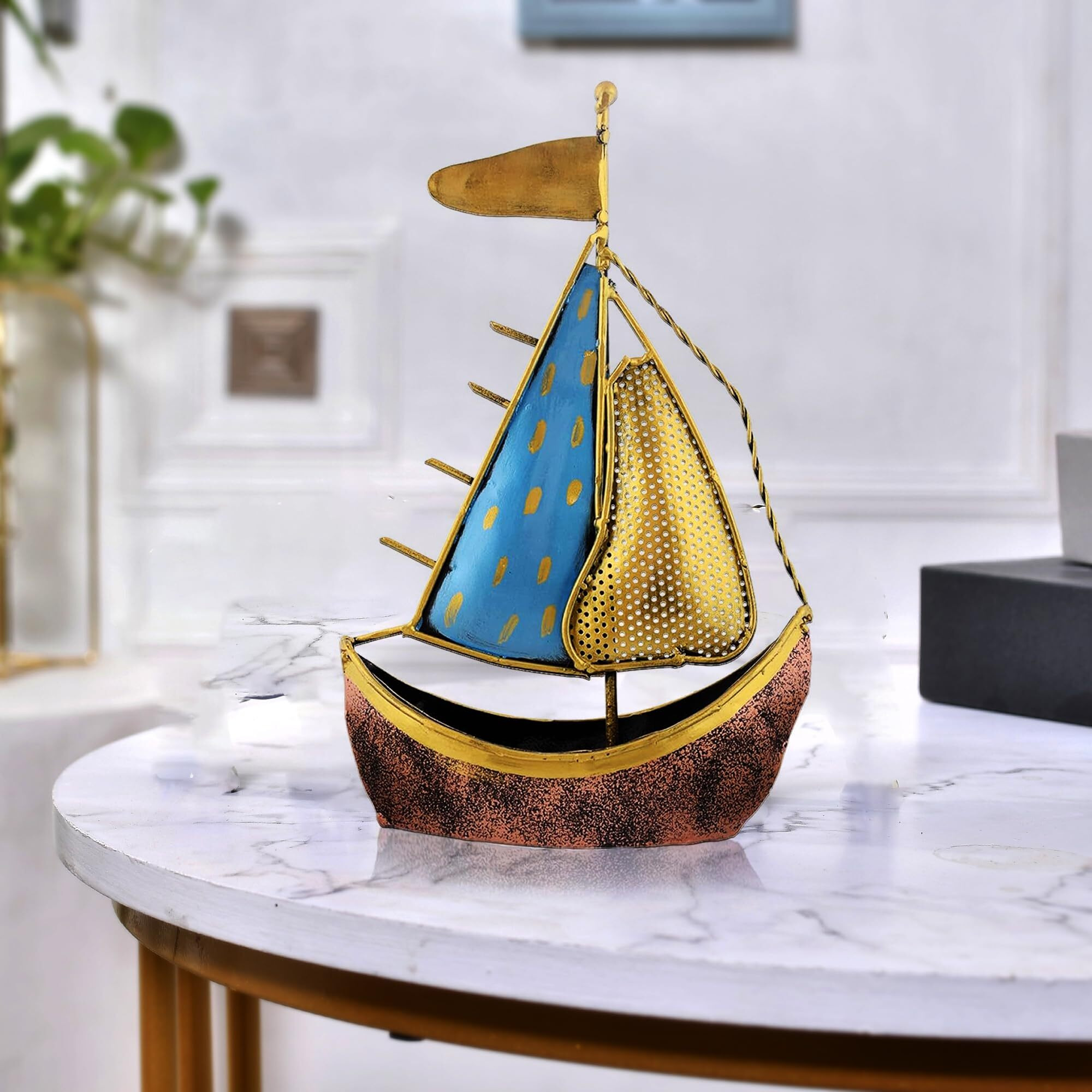 CraftVatika Metal Turkish Ship Boat Naav Showpiece Figurine for Home Decor Living Room Tabletop Desktop Side Corner, Home Decorative Items (12 Inches Height), Multi Colour