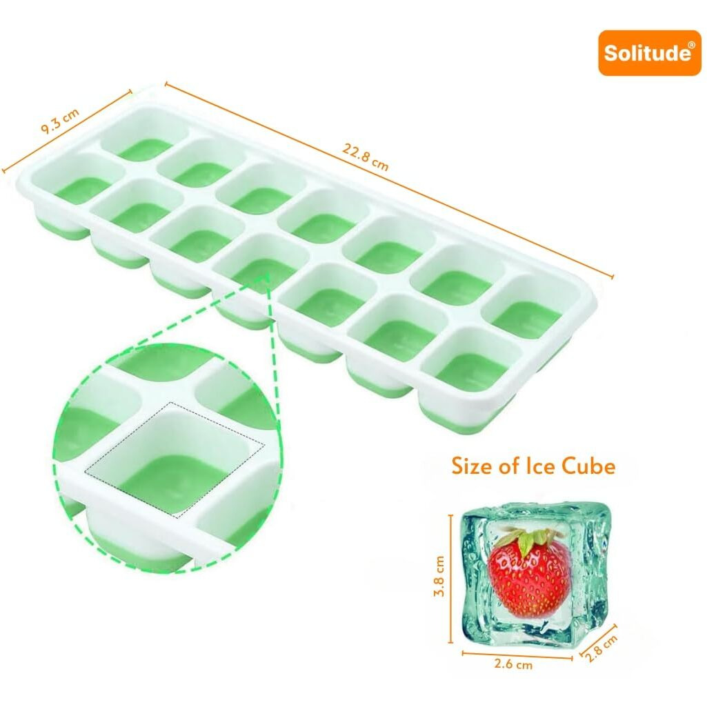 Solitude 3 Pcs Silicone Pop Up Square Ice Cube Trays for Freezer with Lid Easy Release Flexible Bottom, Stackable, 100% BPA Free, Food Grade for Freezer, Cocktail