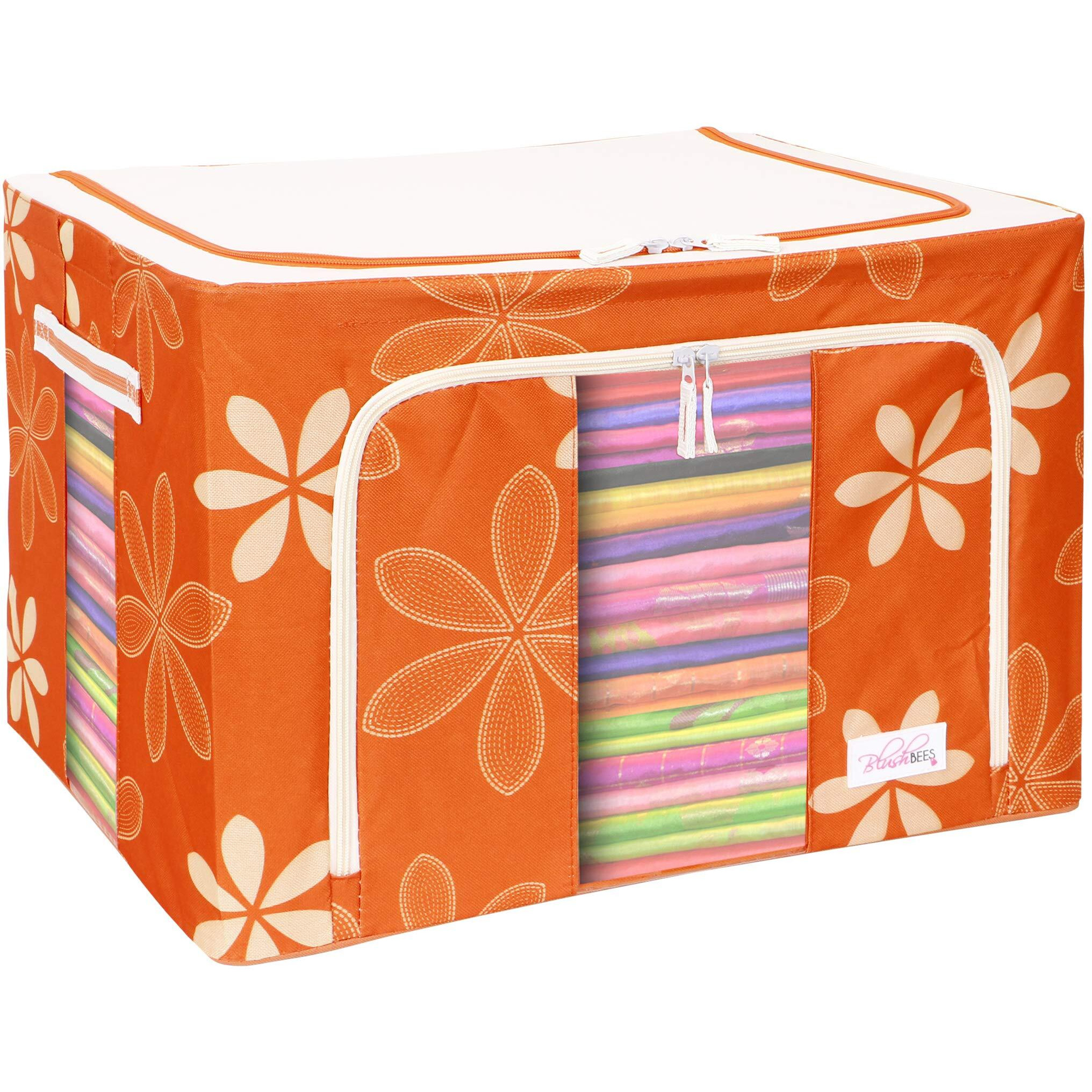 BlushBees Living Box - 600D Oxford Fabric Wardrobe Organizer, Storage Boxes for Clothes with Zip - 66 Litre, Pack of 1, Orange