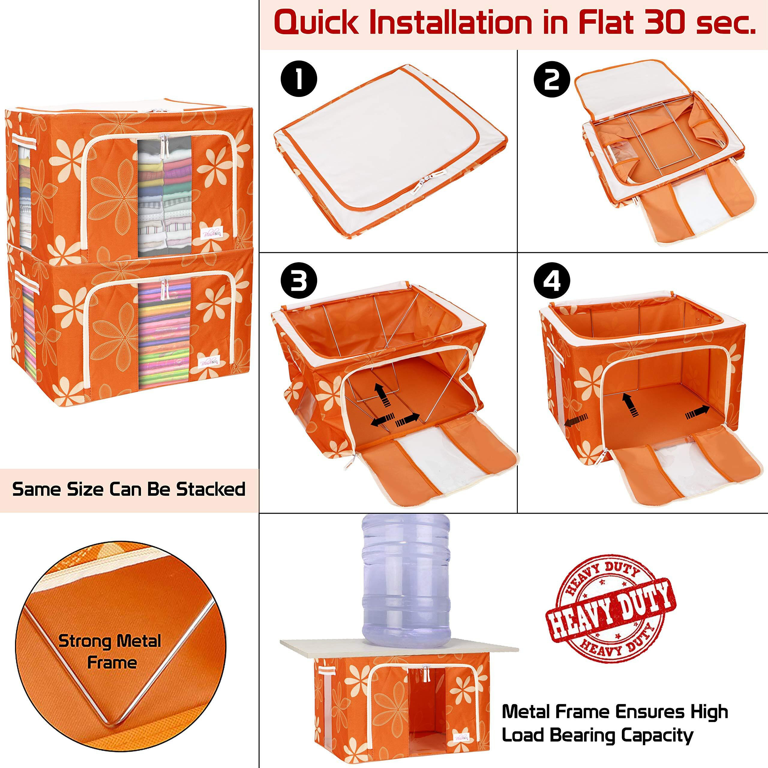 BlushBees Living Box - 600D Oxford Fabric Wardrobe Organizer, Storage Boxes for Clothes with Zip - 66 Litre, Pack of 1, Orange