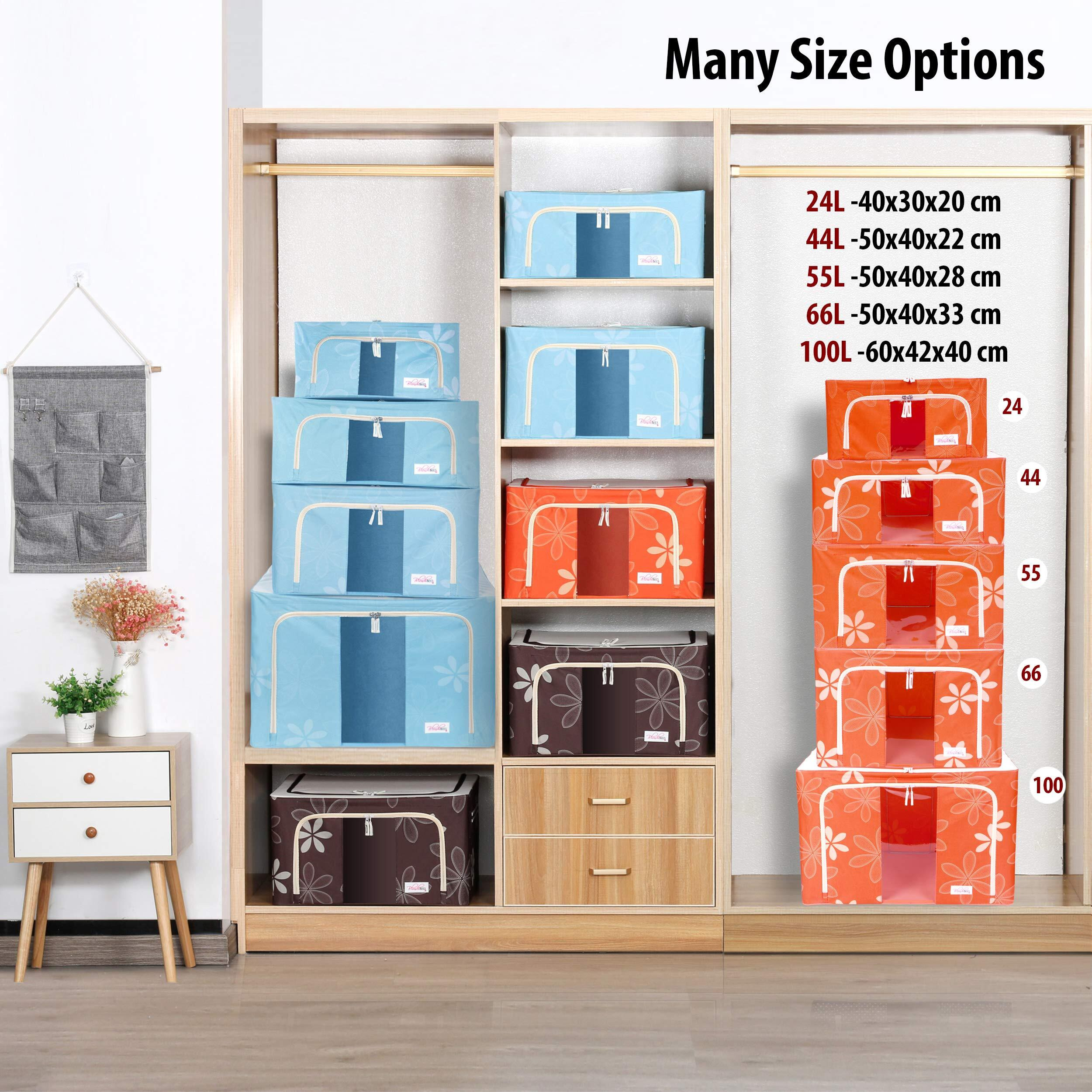 BlushBees Living Box - 600D Oxford Fabric Wardrobe Organizer, Storage Boxes for Clothes with Zip - 66 Litre, Pack of 1, Orange