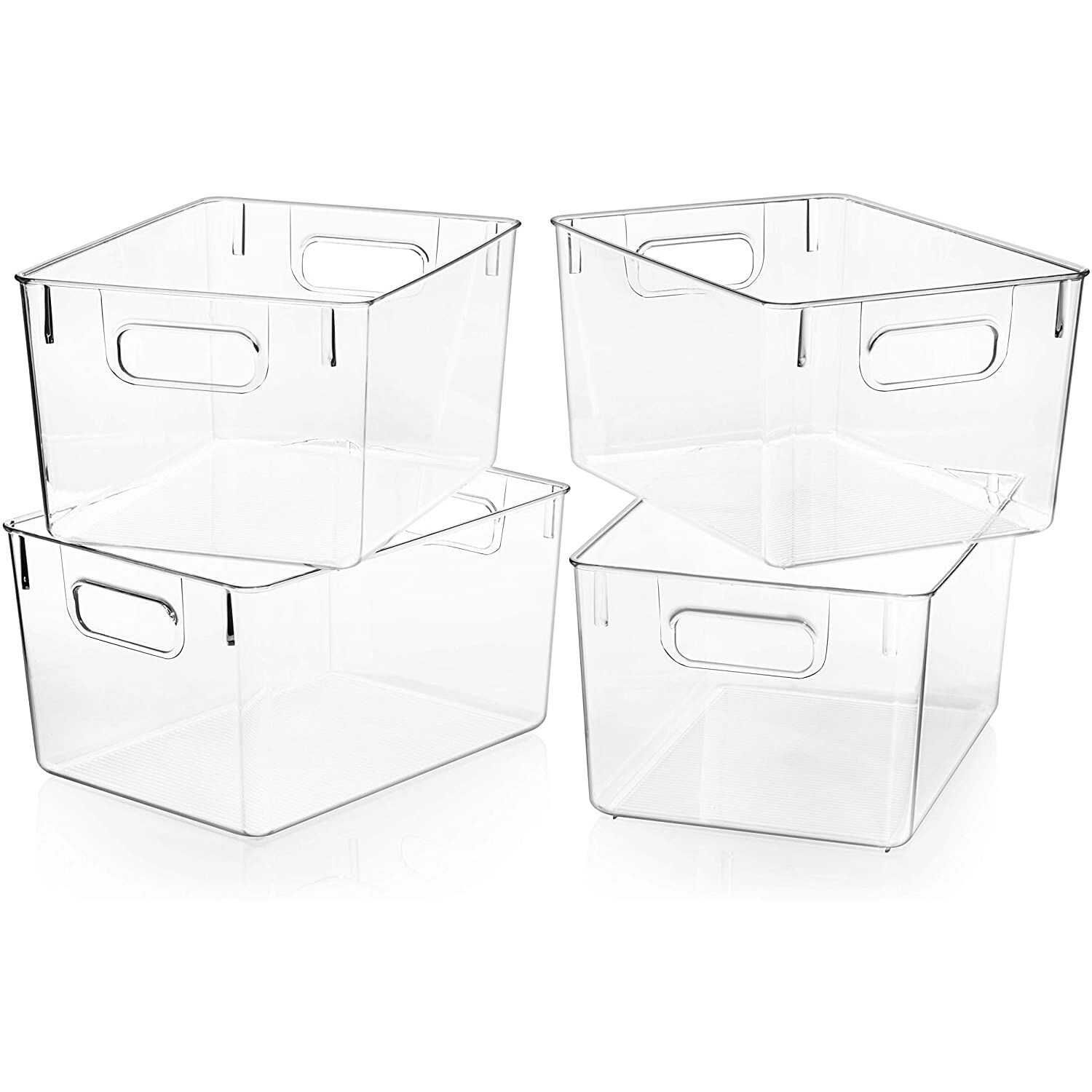 Snazzy Clear Plastic Pantry Organizer Bins, 2 PCS Food Storage Bins with Handle for Refrigerator, Fridge, Cabinet, Kitchen, Countertops, Cupboard, Freezer Organization and Storage, BPA Free, Medium