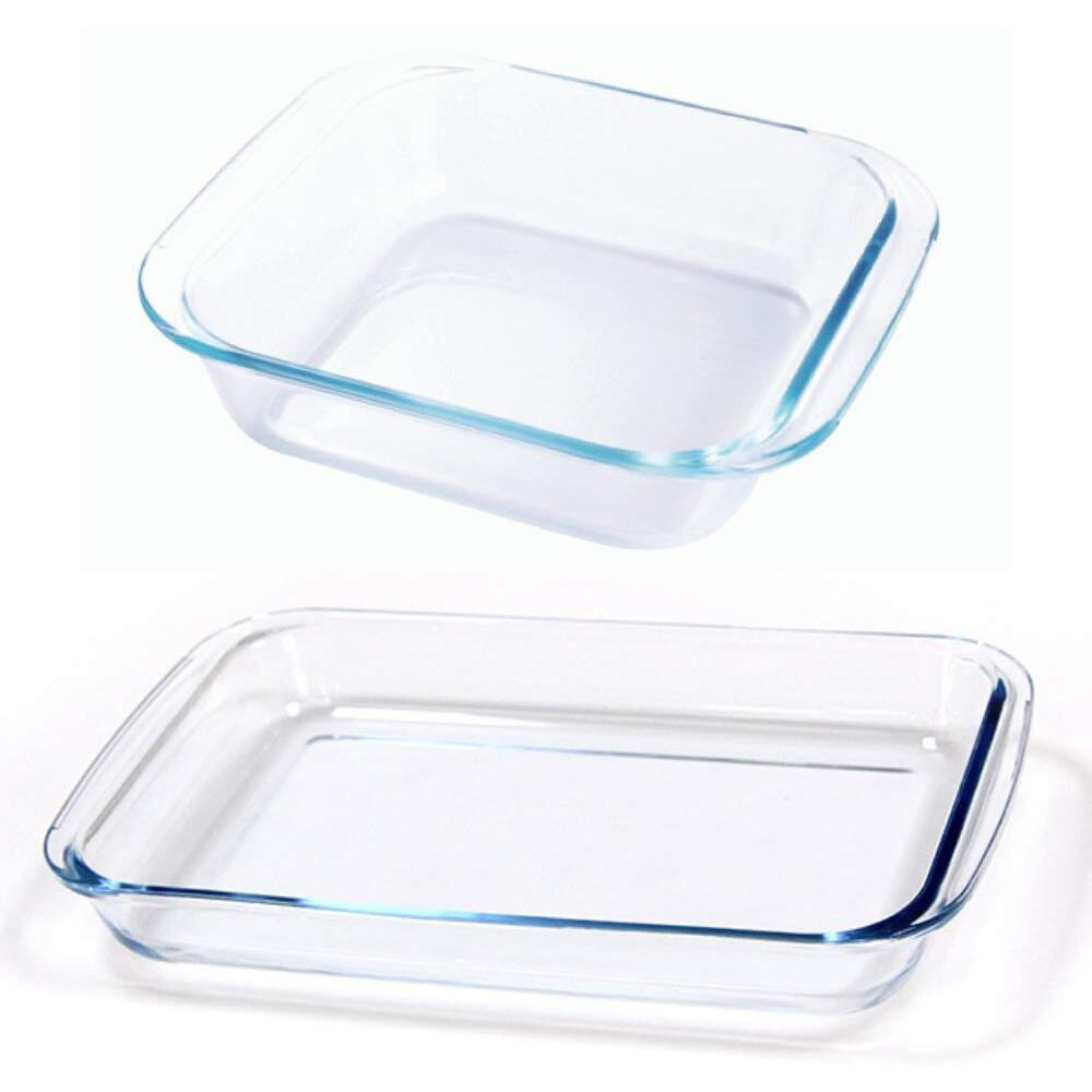 Femora Borosilicate Glass Microwave Safe Oven Safe Rectangular and Square Dish 1600 ML_1700 ML Set of 2, Transparent