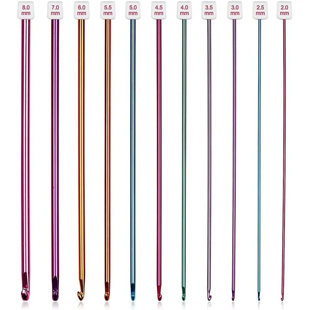 HASTHIP 11PCS Long Crochet Hook Set, 2.0-8mm Aluminum Knitting Needles Set Crochet Hooks, Beginners Metal Multicolour Knitting Tools Set Knitting & Crochet Supplies for Beginners