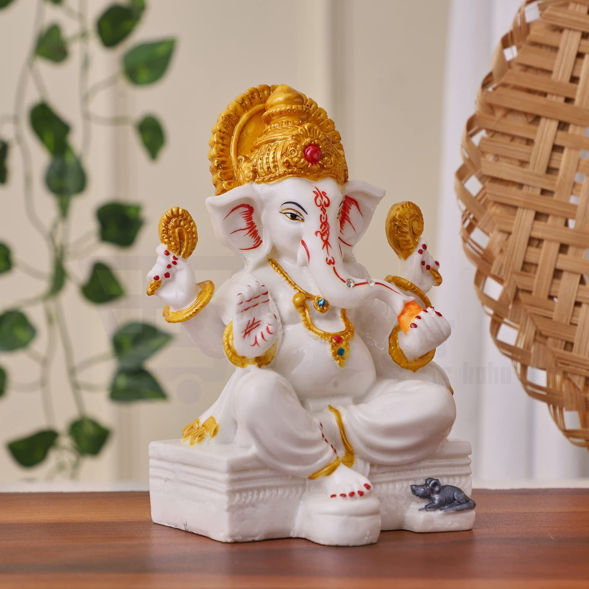 APNIMARKET Marble Dust Ganesh Idol | Vinayaka Statue | Ganpati Murti | Ganesha Idol for Home Decor |Ganesh Idol for Diwali - White 7 inch Ganpati Idol