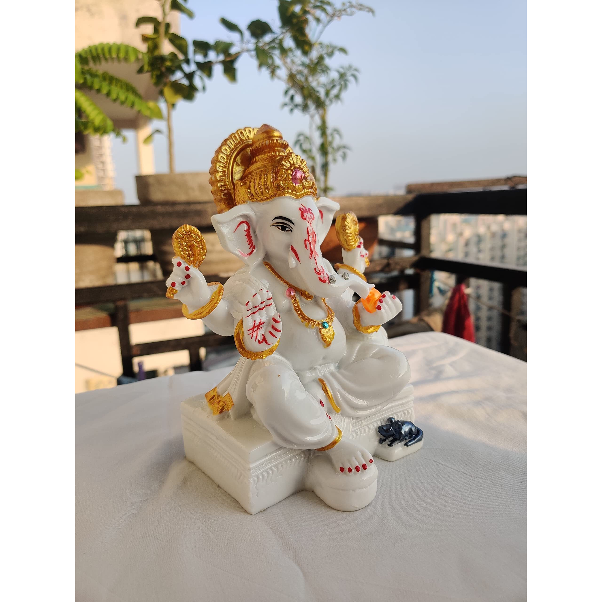 APNIMARKET Marble Dust Ganesh Idol | Vinayaka Statue | Ganpati Murti | Ganesha Idol for Home Decor |Ganesh Idol for Diwali - White 7 inch Ganpati Idol