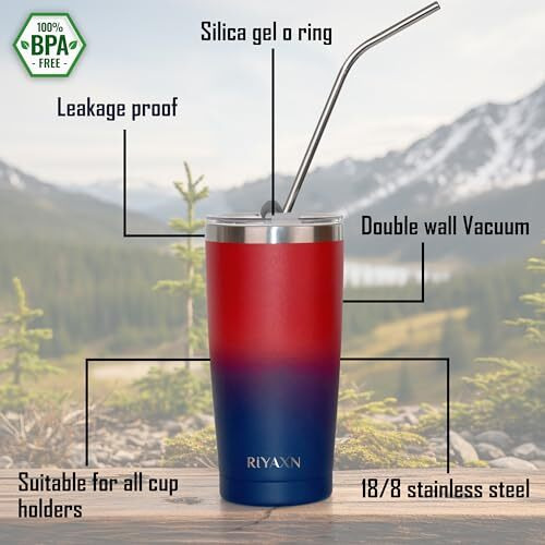 RiYAXN Stainless Steel Coffee Tumbler with Lid and Straw| 650ml Double Wall Insulated|Anti-Leak| Anti-rust | Sweat-Free|24 hrs Hot and Cold Drinks Tumbler bottle|Easy to Carry| Ideal for Travel|