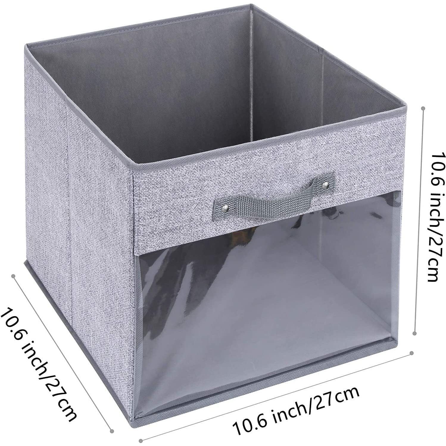 Shavi Bag Multipurpose Non-Woven Light Weight Easily Foldable Cube Storage Box Organizer for Wardrobe with Handle & See through Window|Toys Storage Box for Kids|Size 27 x 27 x 27 CM Grey & Pack of 6