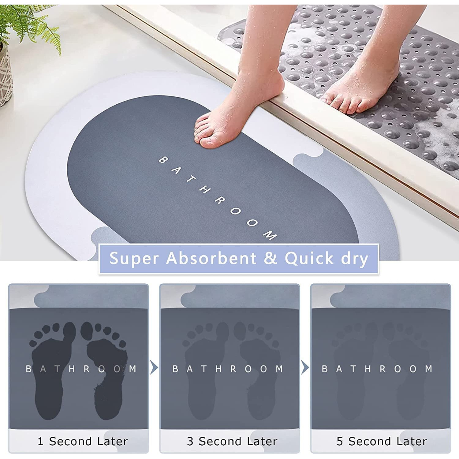 Eloxee Oval Non-Slip Bathroom Mat, 40x60cm, Quick-Dry Floor Protection Bathmat (2, Round)