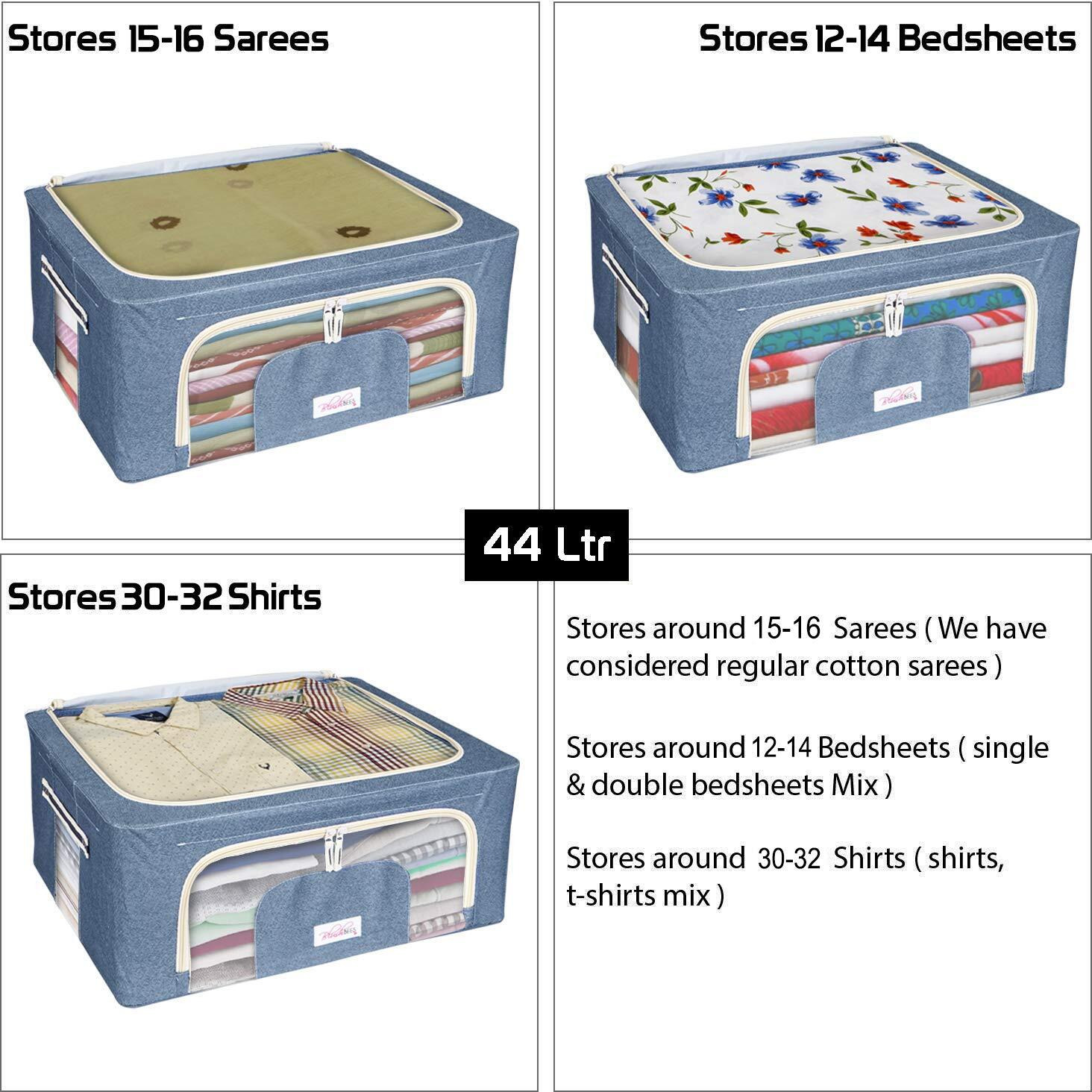 BlushBees 600D Oxford Fabric Living Box - Storage Boxes for Clothes, Saree Cover Bags - 44 L (Cowboy Blue)