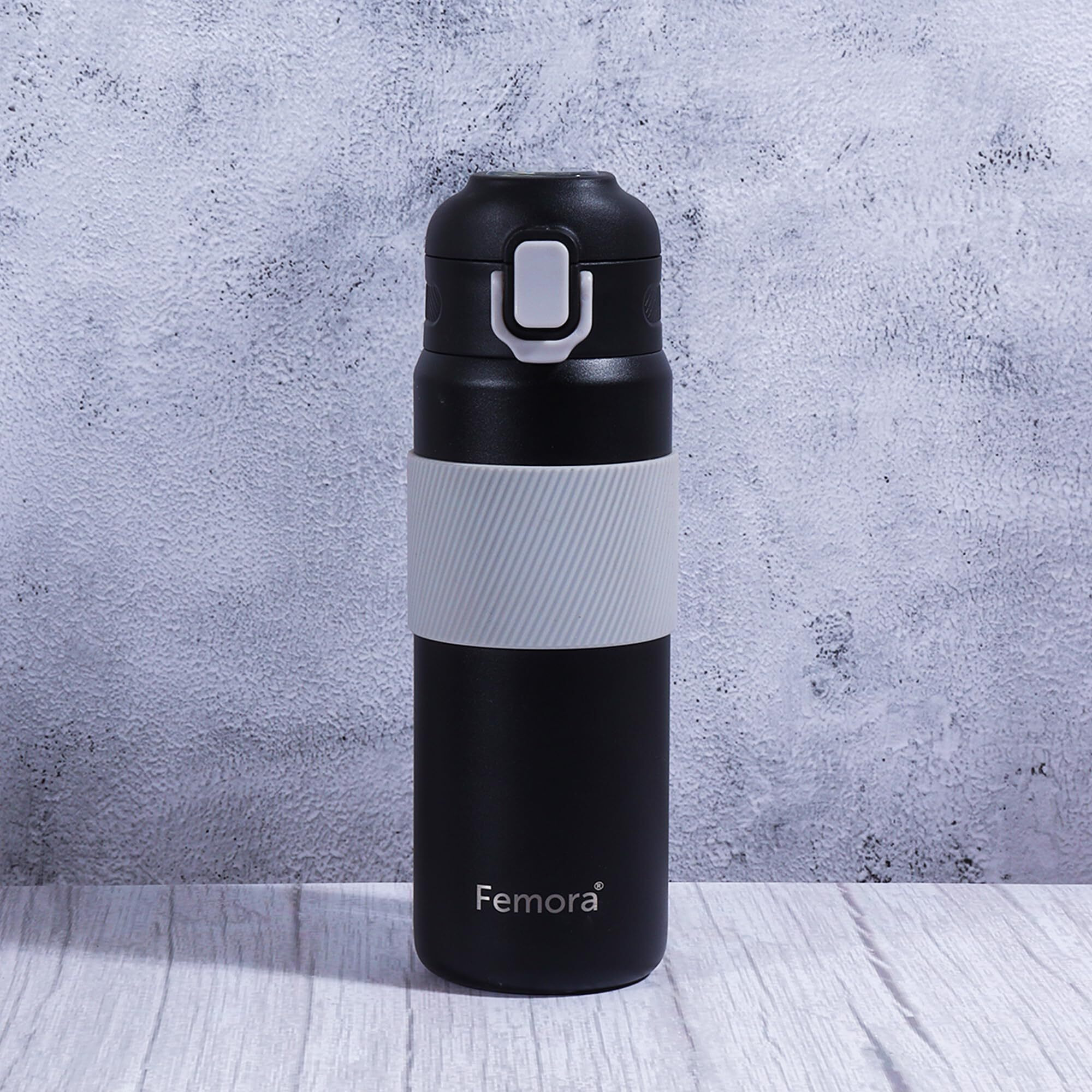 Femora HydroPro Double Walled Stainless Steel/ThermosteelCharcoal Black Vacuum Insulated 600ml Flask Hot and Cold Water Bottle for Office, Travel, Sports