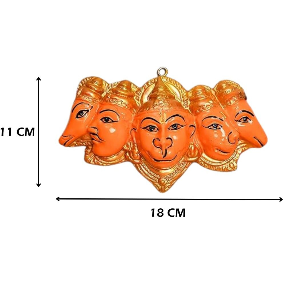 The Advitya Panchmukhi Hanuman Ji Murti Wall Hanging Resin Statue for Door Entrance | Sankatmochan Bahubali Bajrangbali Balaji Murti Statue for Pooja Home Decor Gift |7 Inch| Orange