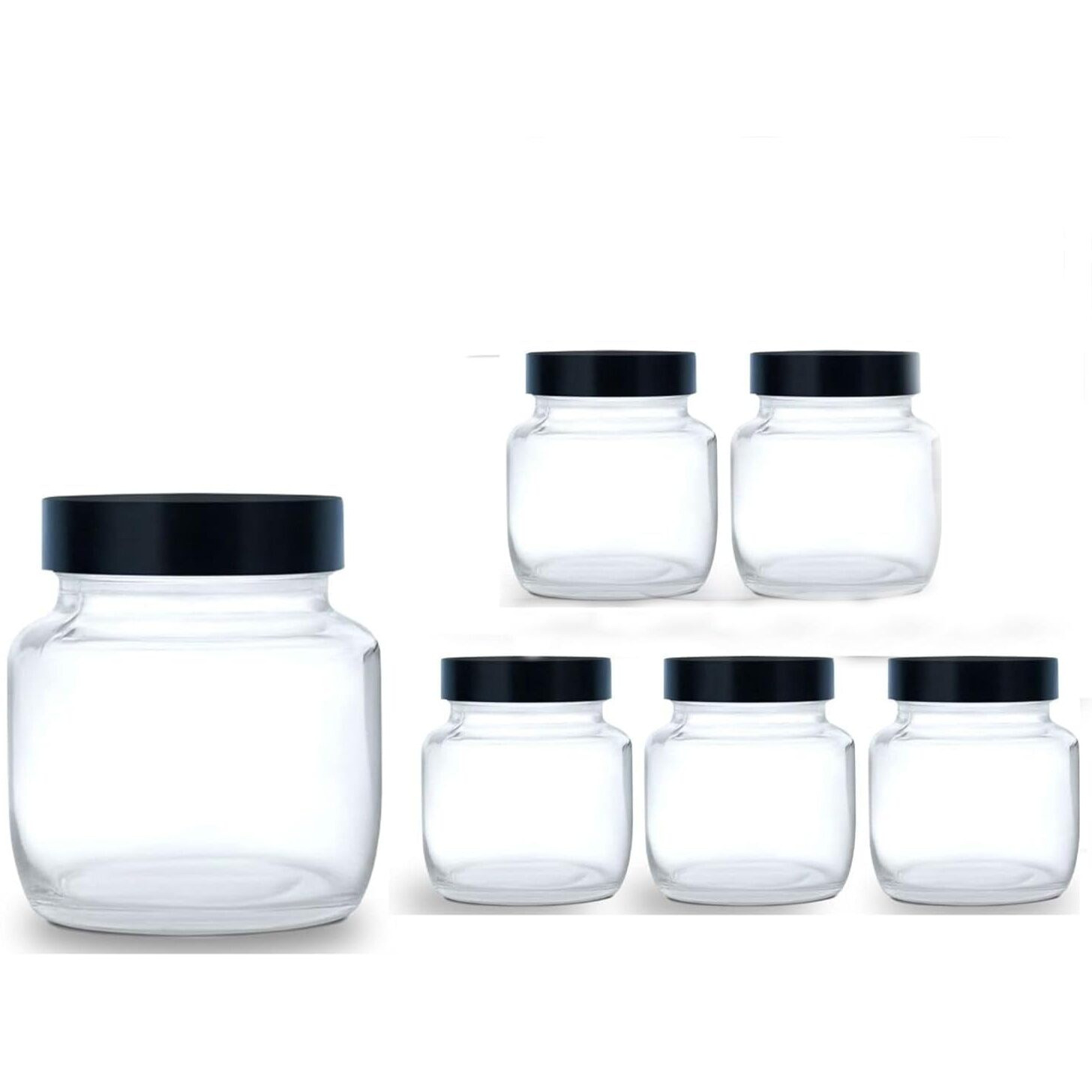 CLOUDMART Piramal Glass Black Lid Aahar 250ml Glass jar with Air tight Black Plastic lid for Home and Kitchen-candy spices salt herbs storage jar||Glass Spice Container (250ml,set of 4)