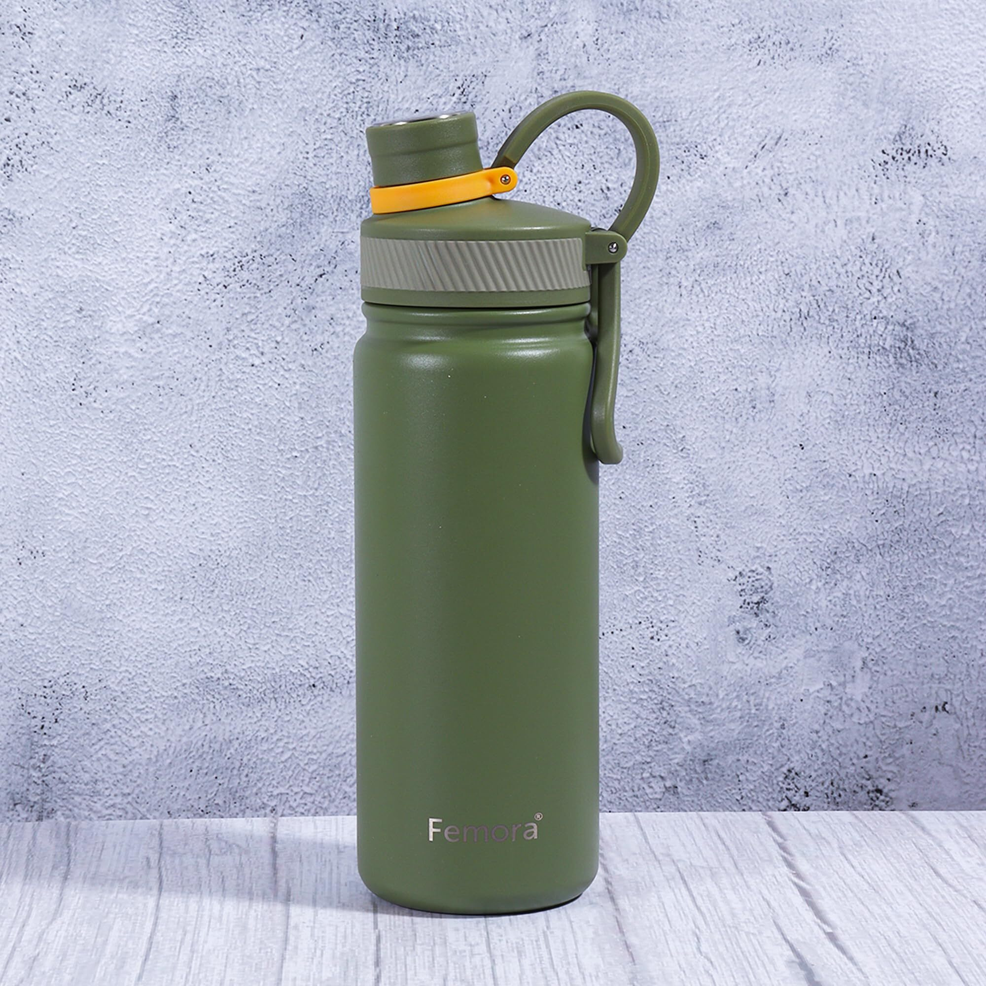 Femora Stainless Steel AquaBurst SportSip Vacuum Insulated Flask Water Bottle, 680 ML, Olive Green Vacuum Insulated Water Bottle Hot and Cold | Thermosteel Bottle for Travel, Home, Office, School