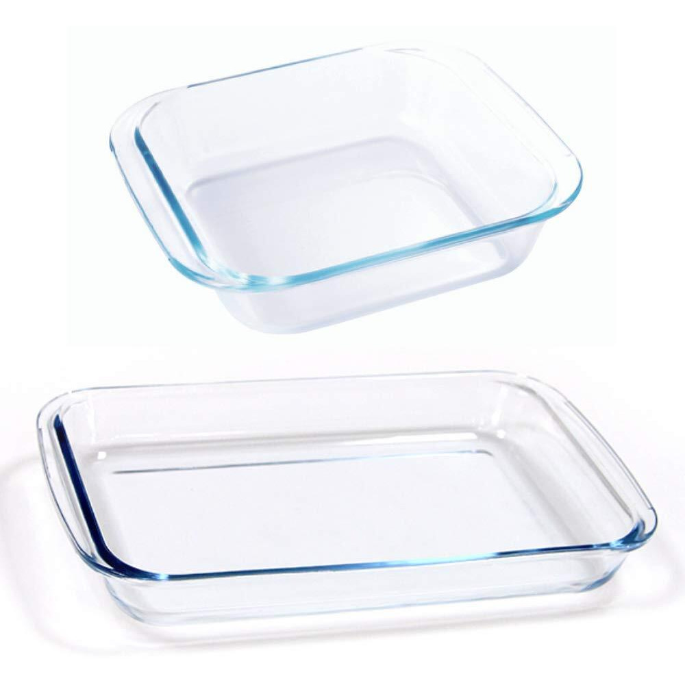 Femora Borosilicate Glass Square Baking Dish Microwave Oven Safe, 1000 ml, 900 ml, Set of 2, Transparent