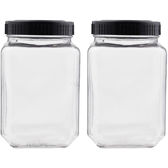 Cloudmart Transparent 1800ml Glass jar With Black Plastic Airtight Lid for Home and Kitchen Grocery Storage Container || KitchenJar Set for Sugar Grains Aata Daal Pickles Nuts[Square,1.8kg, set of 4 ]