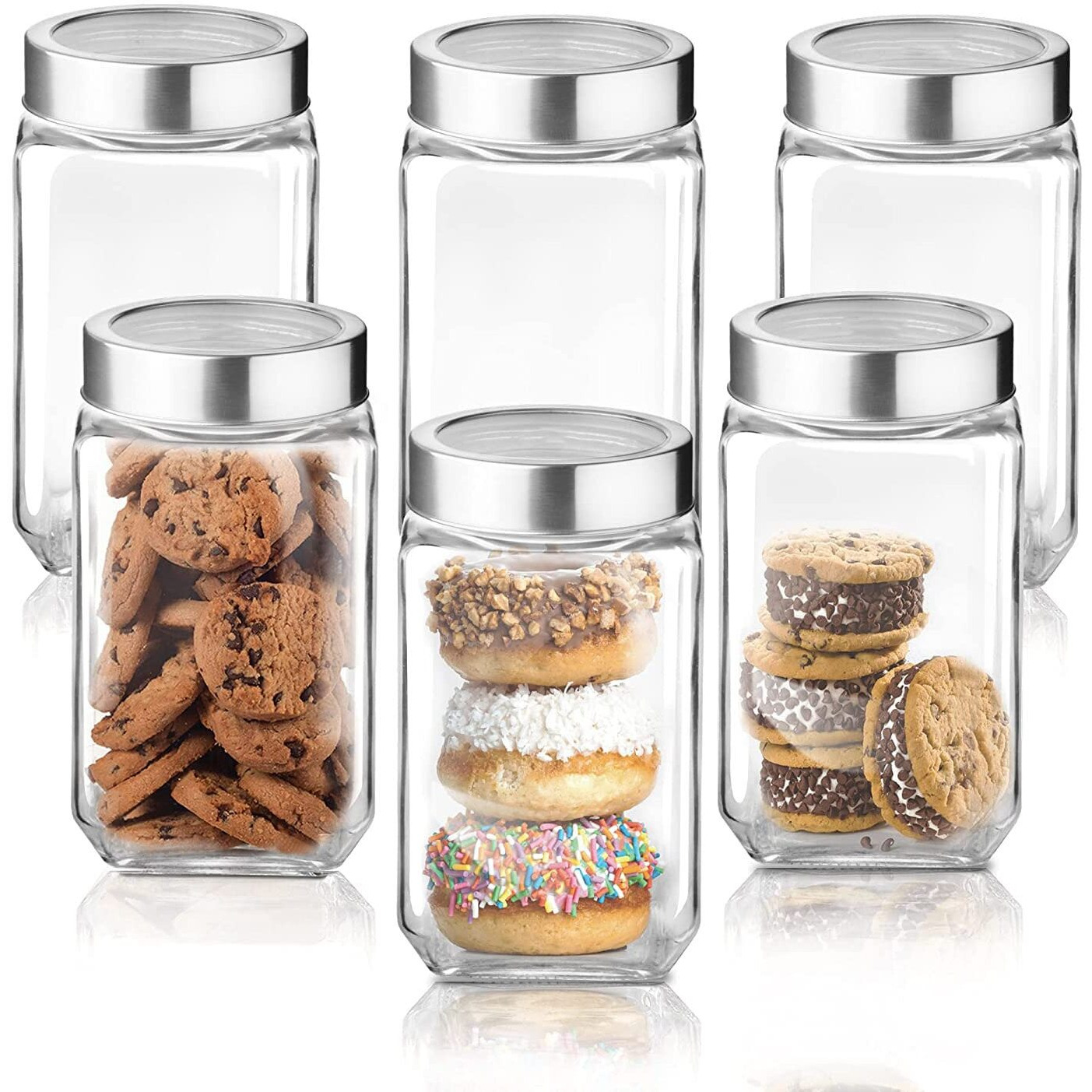 Piramal Square Glass jar with Airtight See Through Steel Lid,Canister Jar for kitchen item storage Pasta Grains Dal Tea Sugar Pickle Jar Snacks Container Kitchen jar set [Leakproof Lid-800ml-set of 2]