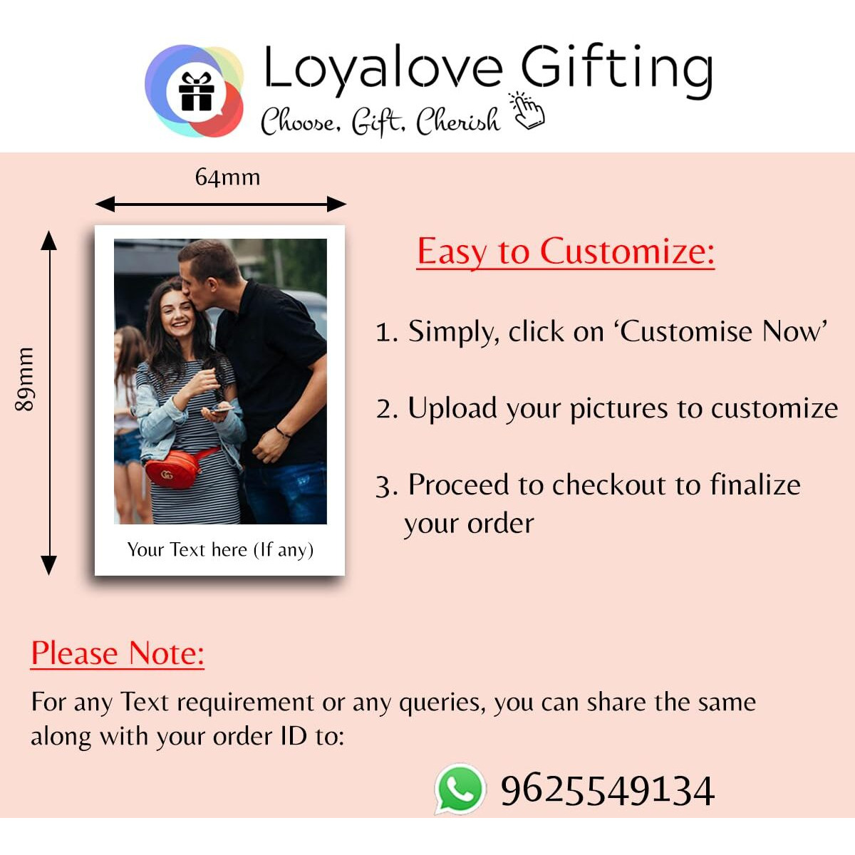 Loyalove Personalized Mini Photos, Customized Photos Prints on Shiny Thick Paper, Gift for every occasion (89x64MM, Pack of 35)