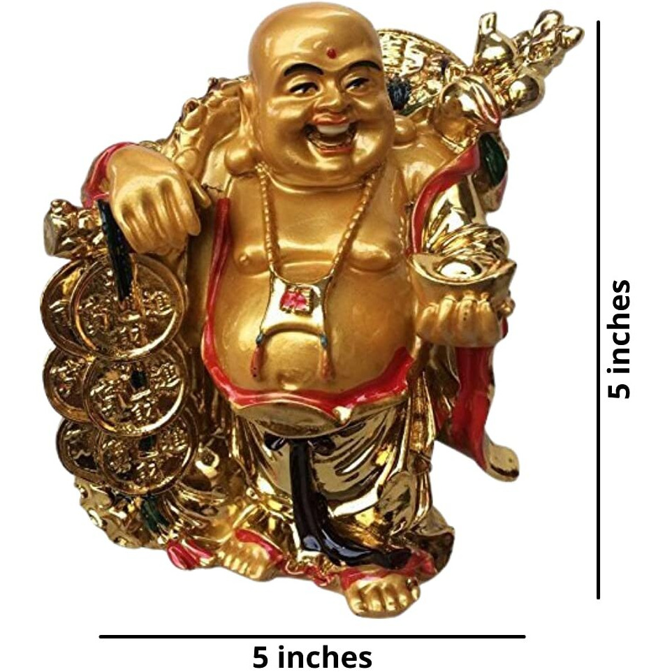 GJ Laughing Buddha for Money and Wealth and Good Luck 5 Inches 3.5 Inches