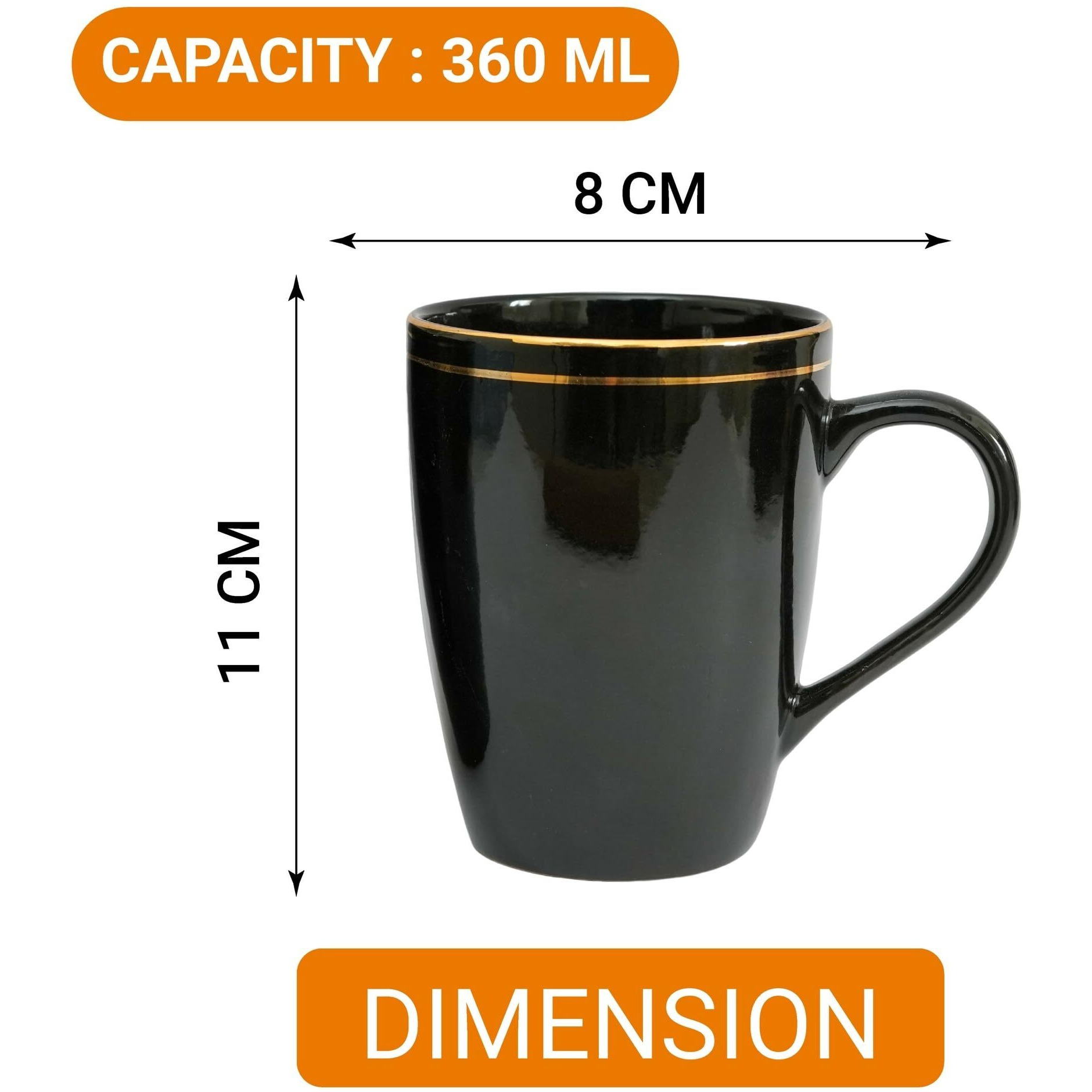 Femora Gold Series Ceramic Coffee Mug - Set of 4 (360ml) Multi - Color Tea cups, Stackable, Chip Resistant, large serving Coffee Cup, Ideal Coffee Mug for Gift - Brown