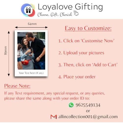 Loyalove Personalized Mini Photos, Customized Photos Prints on Shiny Thick Paper, Gift for every occasion (89x64MM, Pack of 50)