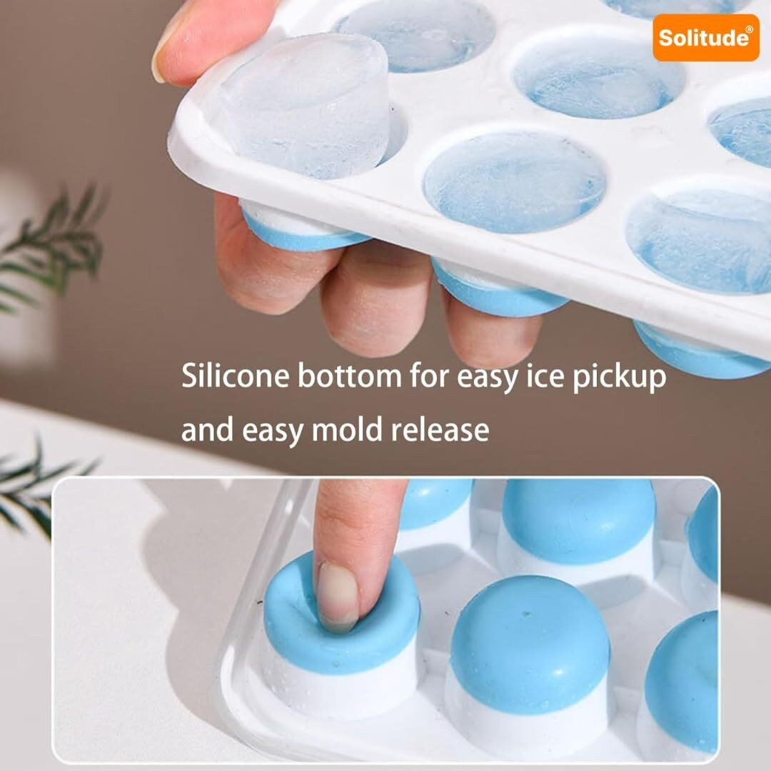 Solitude Silicone Round Pop Up Ice Cube Mold Trays with Lid for Freezer with Easy Release Flexible Silicone Bottom, Stackable Whiskey Bar Ice Cube Moulds (Multicolor, Pack of 1)