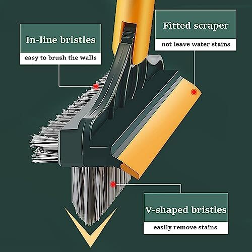 Claiez Tummy Bathroom Cleaning Brush with Wiper 3 in 1 Tiles Cleaning Brush with Long Handle 120 Rotate Bathroom Floor Cleaning Brush Floor Scrub Bathroom Brush Home Kitchen (3 in 1 Cleaning Brush)