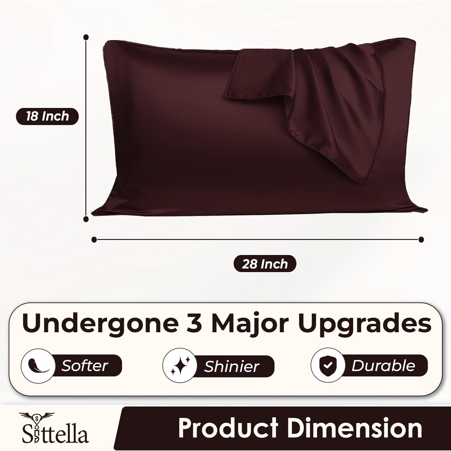 SITTELLA Set of 2 Satin Silk Pillow Cover and 3 FREE Scrunchies with Envelope Closure End and Design, Soft Silk Pillow Case for Hair and Skin (Brown)