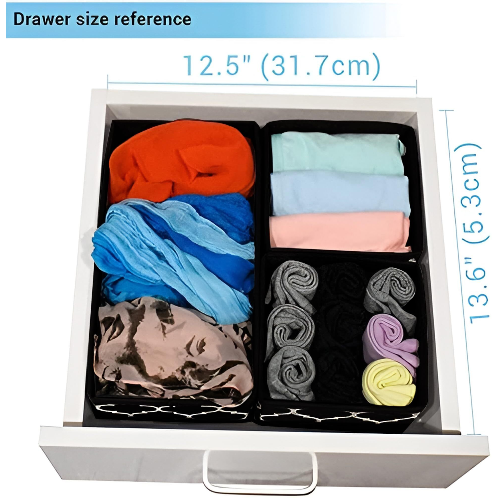 KIKA HOMS Drawer Storage Organizer, Organisers Storage Box for Drawers, Cloth Storage Boxes for Baby Clothes, Bra, Underwear, Socks, Lingerie, Ties, Scarves, in Closet (6 pcs, Black)