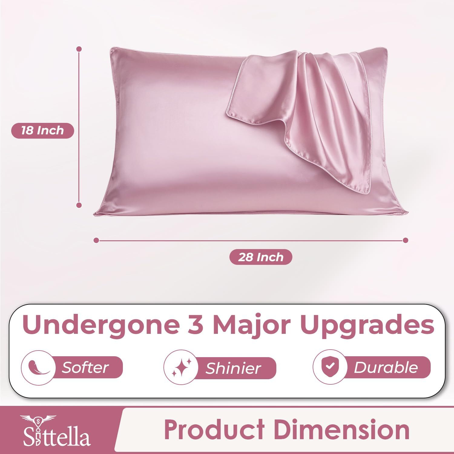 SITTELLA Set of 4 Satin Silk Pillow Cover and 6 FREE Scrunchies with Envelope Closure End and Design, Soft Silk Pillow Case for Hair and Skin (Pink)