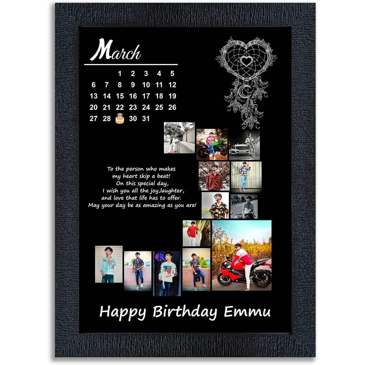 A4 Size Wooden Customized Personalized Happy Birthday Collage Photo Frame With Names | Happy Birthday Memory Frame Customised Birthday Gift Photo Frames For Wife, Husband, Parents, Friend