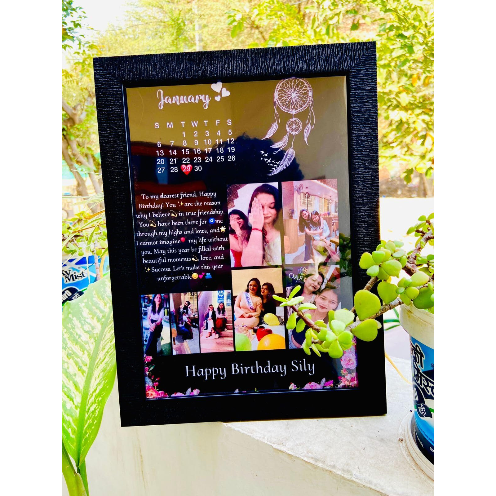 A4 Size Wooden Customized Personalized Happy Birthday Collage Photo Frame With Names | Happy Birthday Memory Frame Customised Birthday Gift Photo Frames For Wife, Husband, Parents, Friend