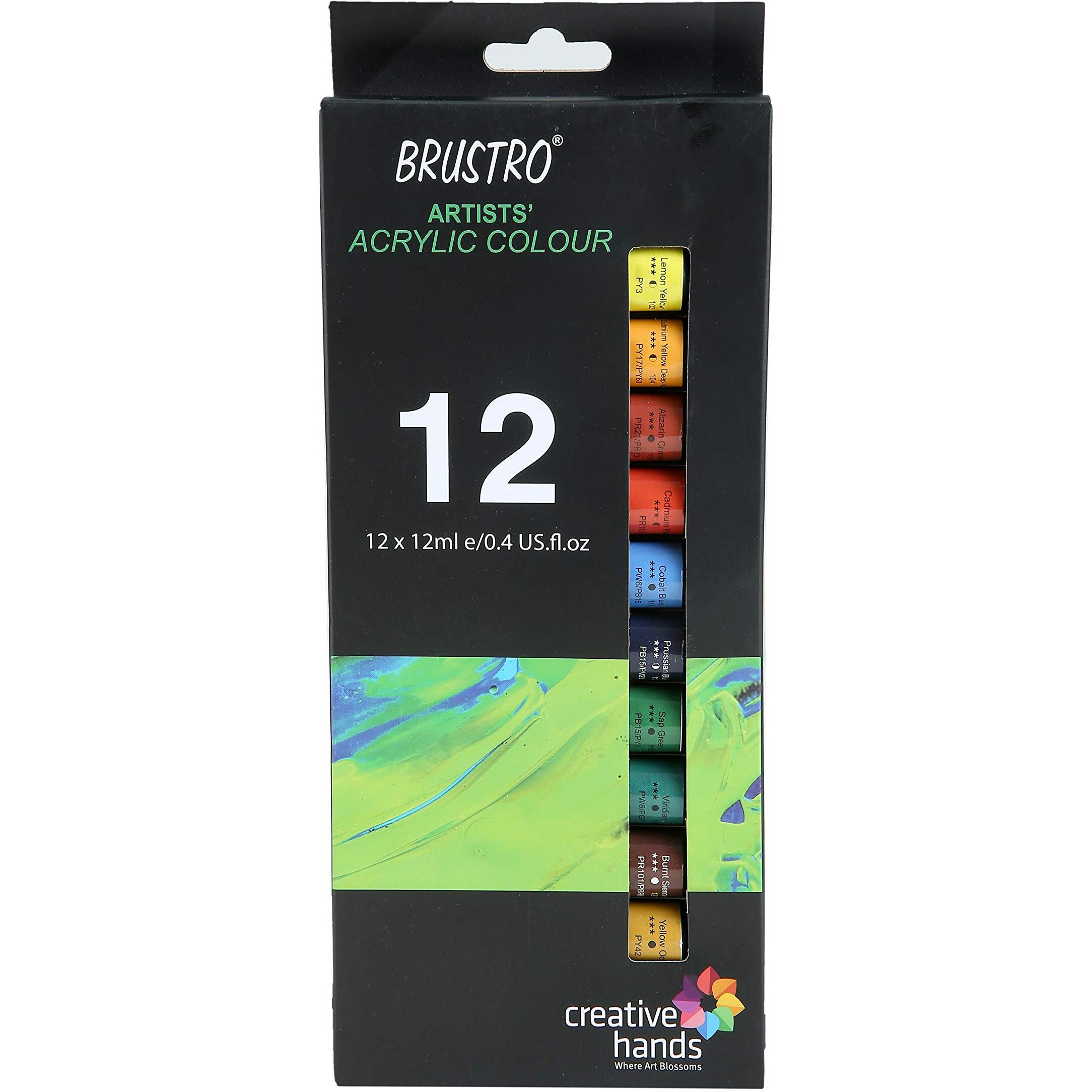 BRUSTRO Artists  Acrylic Colour Set of 12 Colours X 12ML Tubes