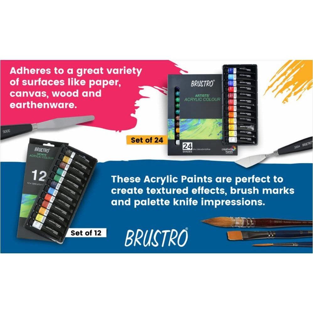 BRUSTRO Artists  Acrylic Colour Set of 12 Colours X 12ML Tubes