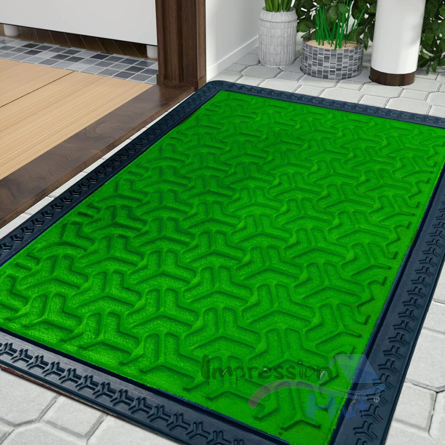 Impression Hut Polypropylene 3D Block Pattern Entrence Welcome Door Mat Water Proof Foot Mat with Anti Slip Natural Rubber Backing for Bathroom, Office, Kitchen and Hospital (40 X 60) Green