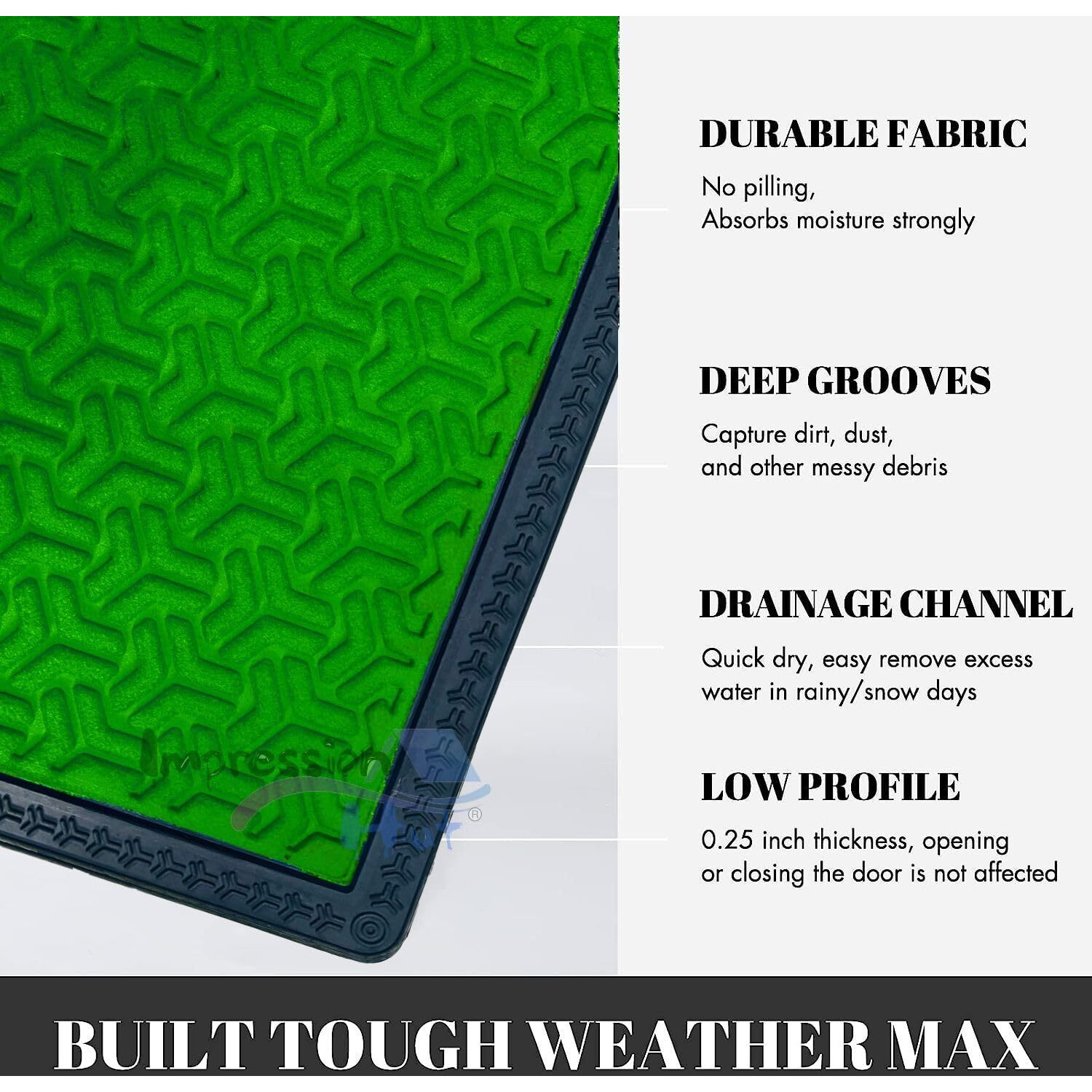 Impression Hut Polypropylene 3D Block Pattern Entrence Welcome Door Mat Water Proof Foot Mat with Anti Slip Natural Rubber Backing for Bathroom, Office, Kitchen and Hospital (40 X 60) Green