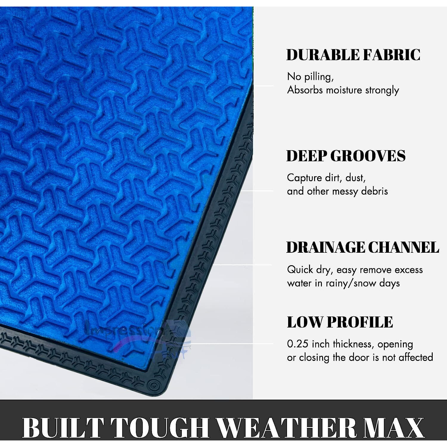 Impression Hut Polypropylene 3D Block Pattern Entrence Welcome Door Mat Water Proof Foot Mat with Anti Slip Natural Rubber Backing for Bathroom, Office, Kitchen and Hospital (40 X 60) Blue