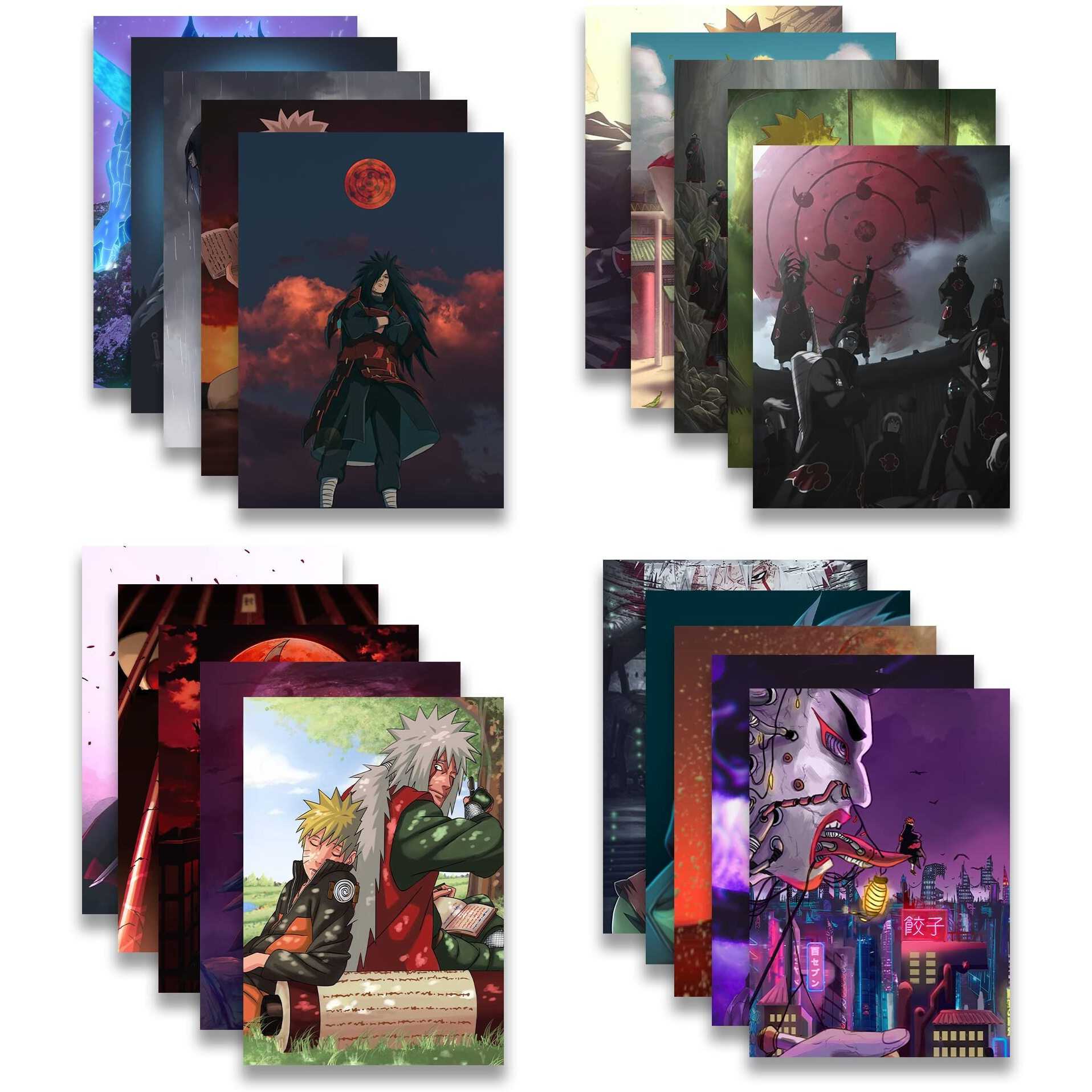 Soulabiti Presents A Set Of 20 Anime Posters (Naruto, Madara, Sasuke, Jiraya, Itachi, Gaara, Kakashi, Hinata, Minato And More) With Double-Sided Tape A4 Size-Multicolor, Anime Poster For Wall - Paper