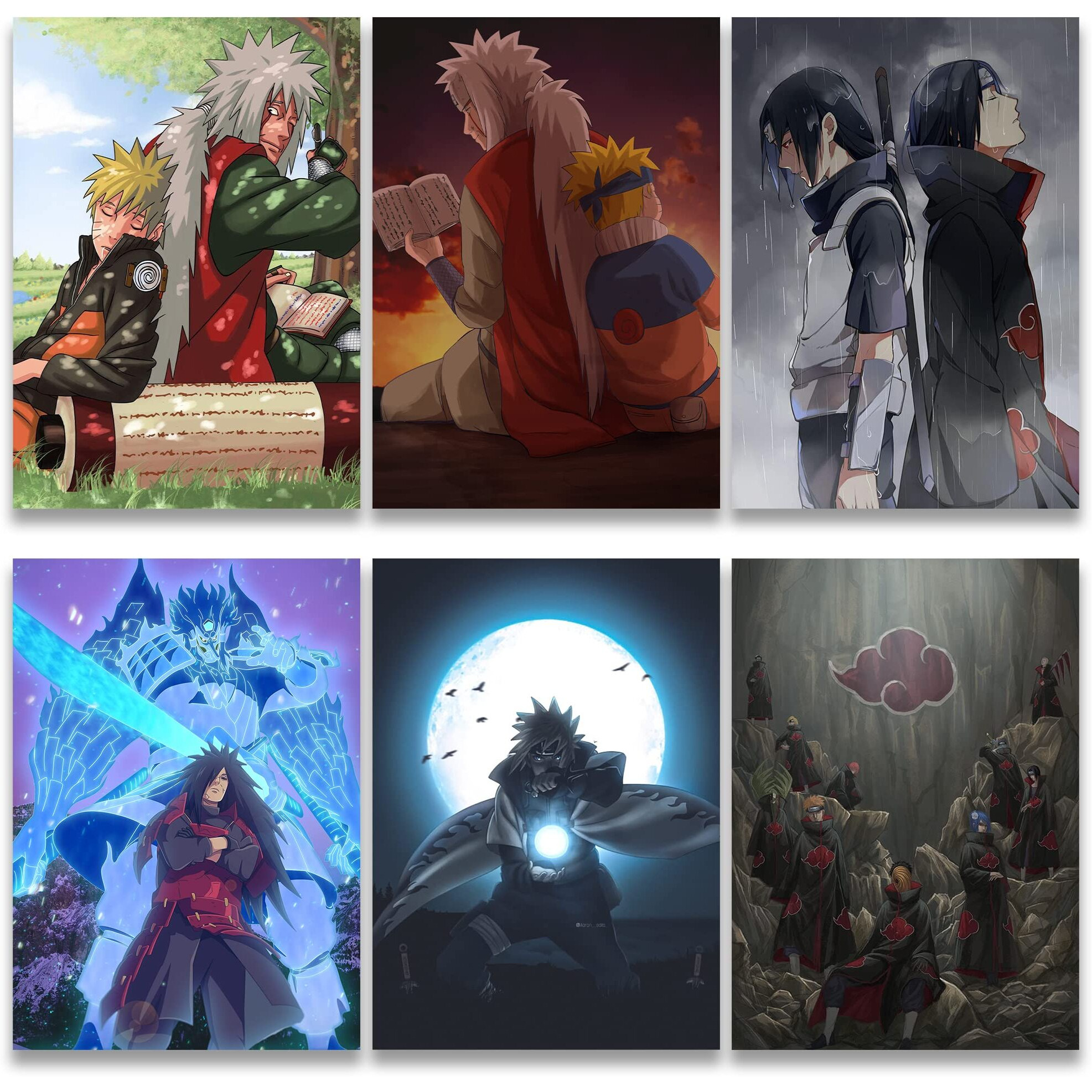 Soulabiti Presents A Set Of 20 Anime Posters (Naruto, Madara, Sasuke, Jiraya, Itachi, Gaara, Kakashi, Hinata, Minato And More) With Double-Sided Tape A4 Size-Multicolor, Anime Poster For Wall - Paper