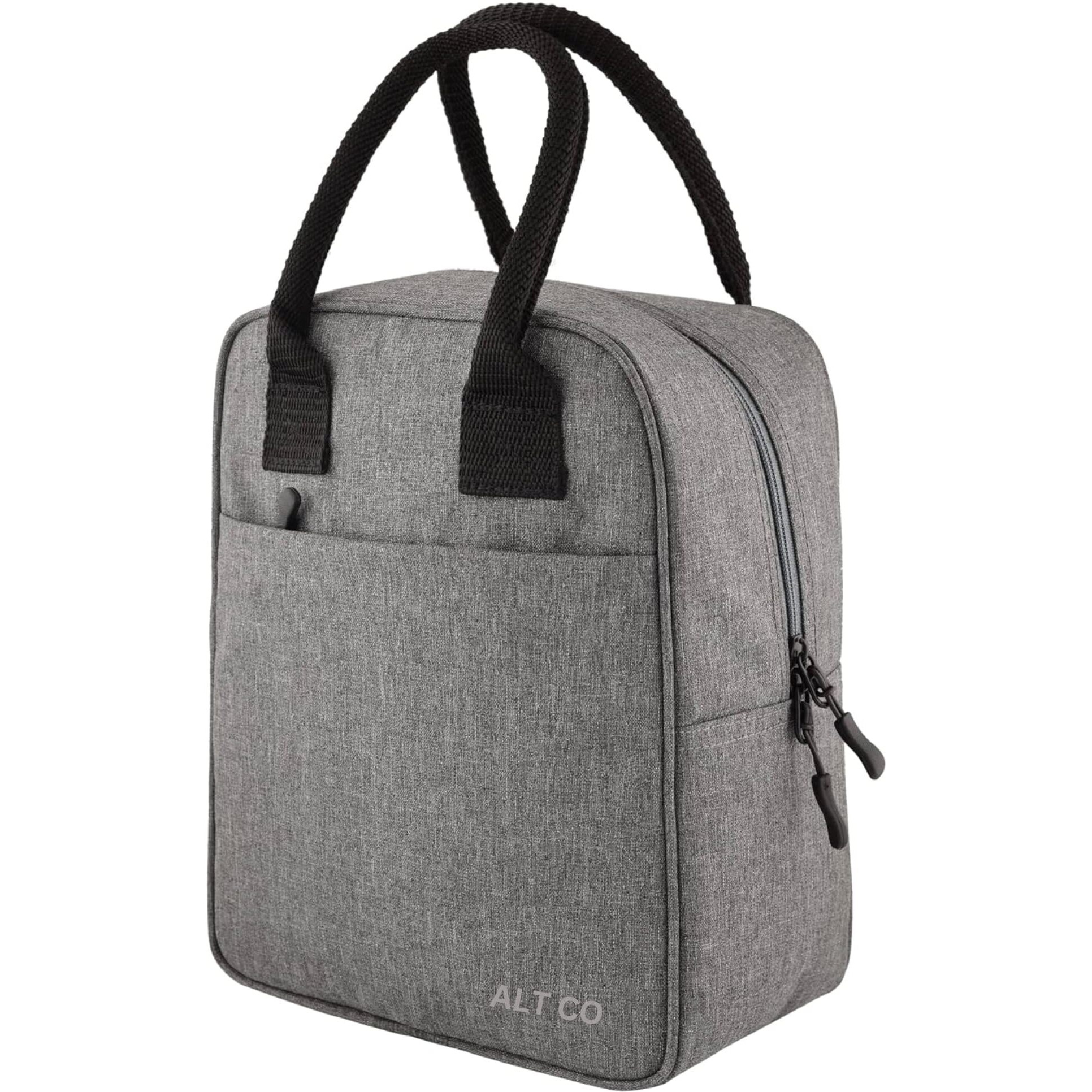 Alt Co Insulated Lunch Bag for Office for Women and Men, Leakproof Tiffin Carry Bag for Office, College and School with Strong Handles, Wide Pockets and Bottle Holder (Grey)