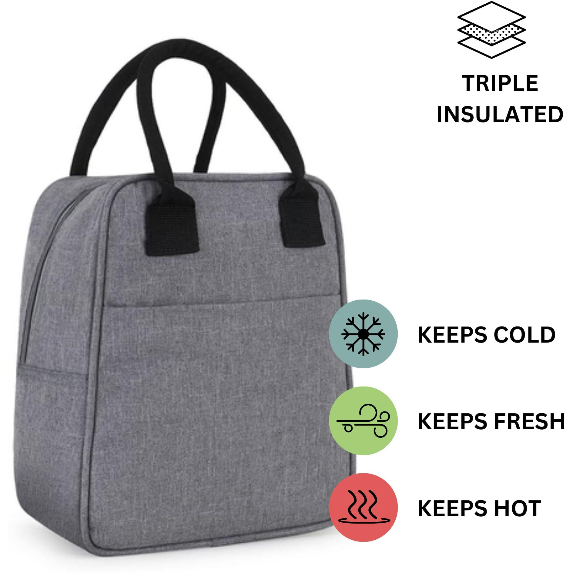 Alt Co Insulated Lunch Bag for Office for Women and Men, Leakproof Tiffin Carry Bag for Office, College and School with Strong Handles, Wide Pockets and Bottle Holder (Grey)