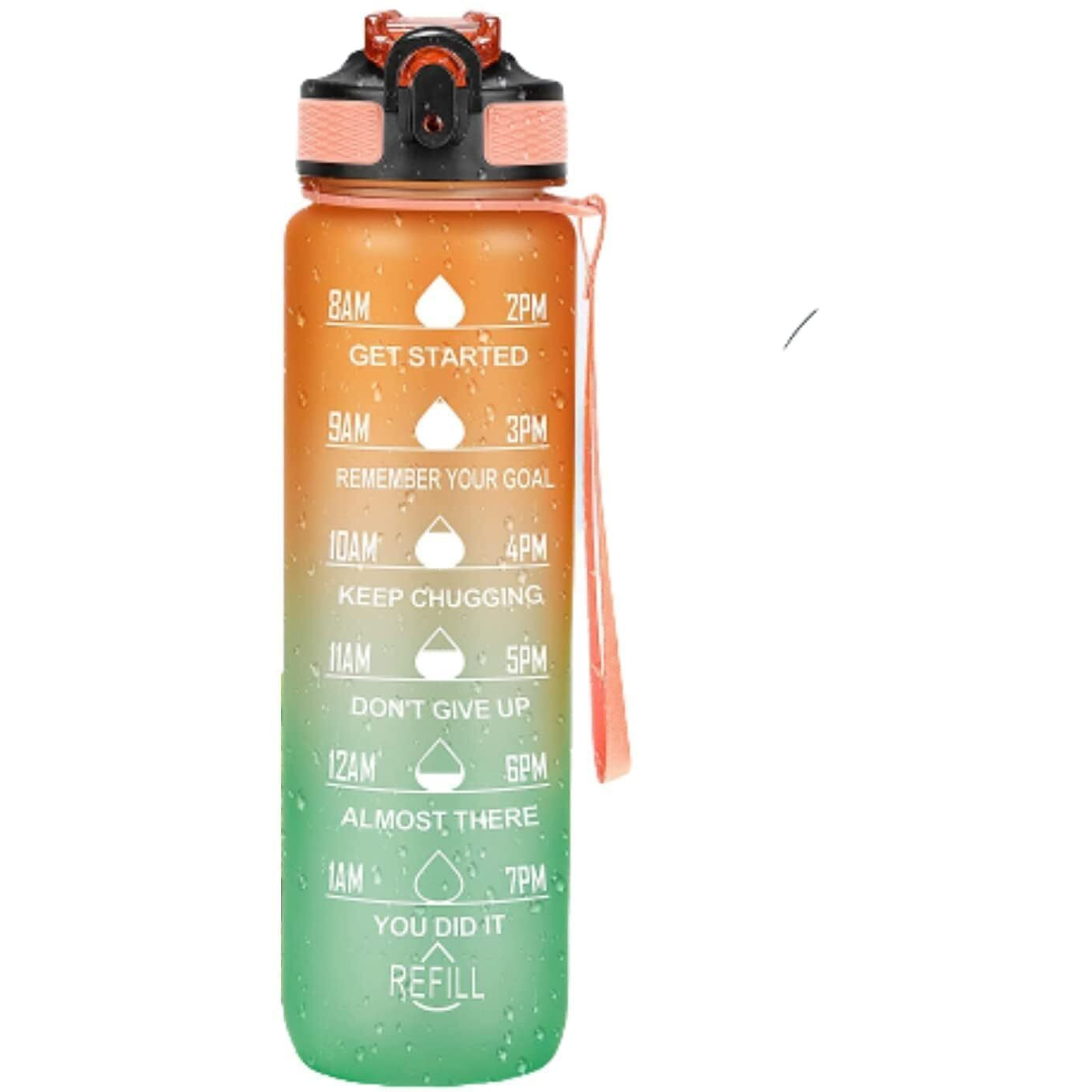 OXMEZA Sipper Bottle 1Liter with Motivational Time Marker, Leakproof Durable BPA Free Non-Toxic Water bottle for office, gym, Dark Intentions(Orange),Plastic