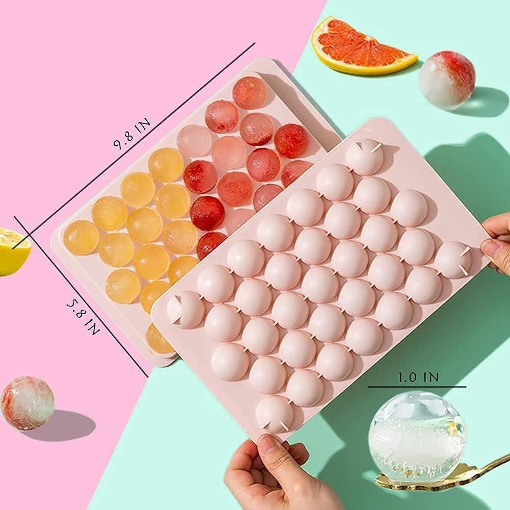 Greenhood Plastic Ice Cube Tray Round 33 Grid Mini Circle Making Sphere Ball Mold for Freezer Chilling Cocktail Whiskey Reusable Flexible Trays (Multi Color)