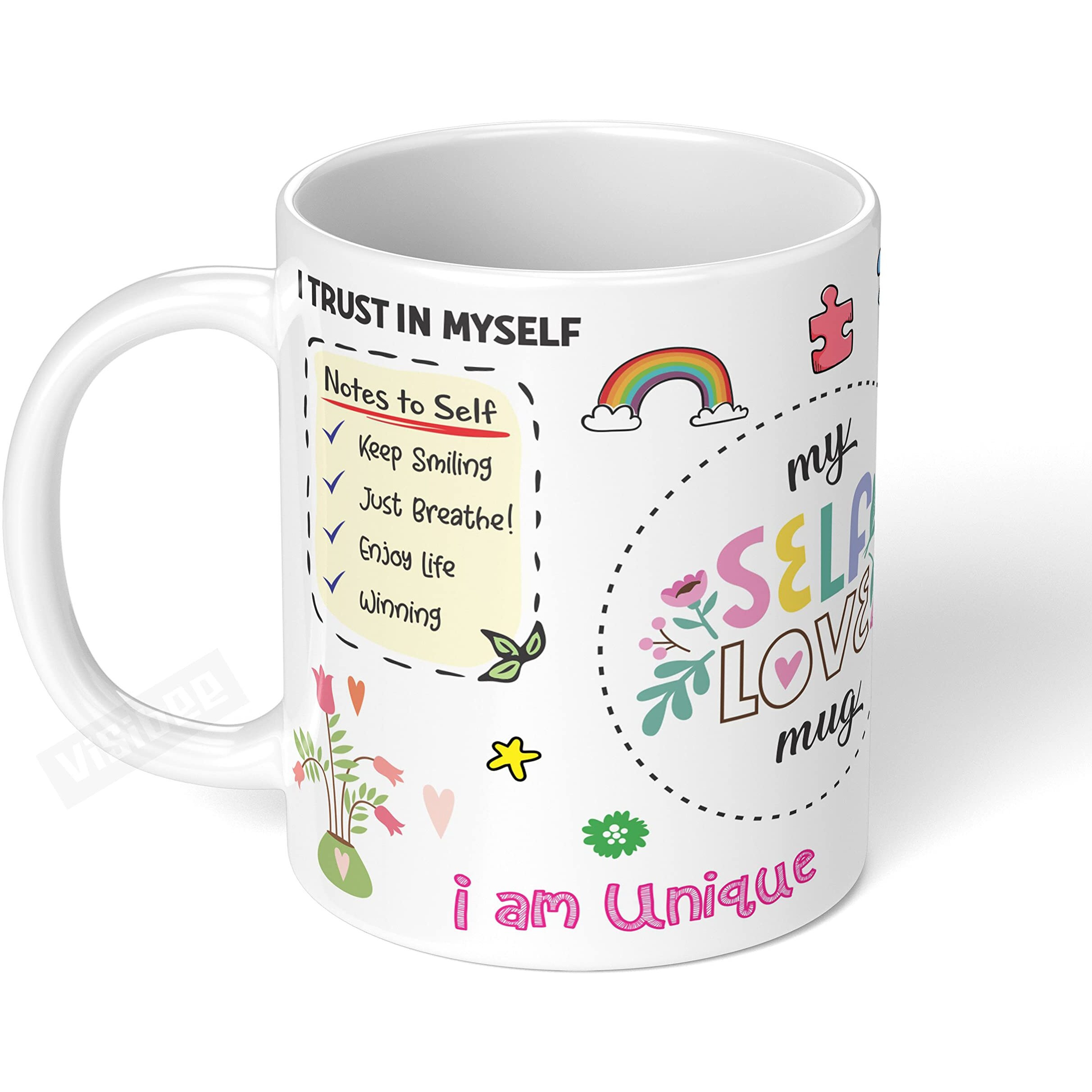 Visibee My Self Love Mug - 11oz Ceramic Coffee Mug, Elegant Design, Reminds You to Prioritize Well-Being and Celebrate Yourself Every Day